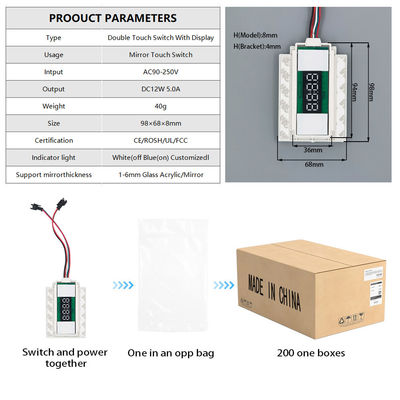 Display de temperatura de tiempo luz LED espejo sensor táctil interruptor de atenuación sin pasos Si el inteligente Sí