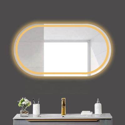 Espejo de baño inteligente LED con baño oval y luces luminosas en plata