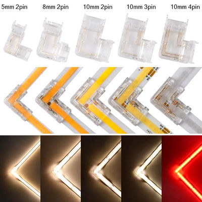 90 grados de forma de L de cristal de la hebilla para el conector de la tira de COB LED sin costura 2/3pin 5/8/10mm