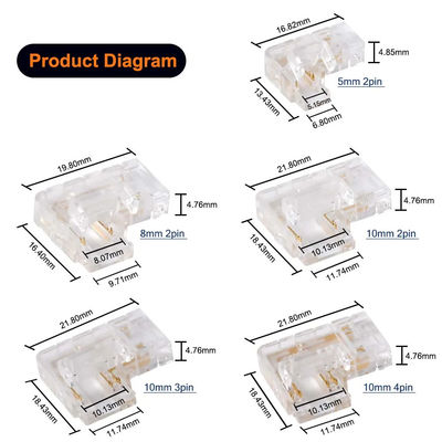 90 grados de forma de L de cristal de la hebilla para el conector de la tira de COB LED sin costura 2/3pin 5/8/10mm