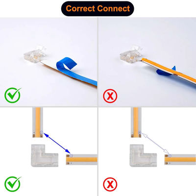90 grados de forma de L de cristal de la hebilla para el conector de la tira de COB LED sin costura 2/3pin 5/8/10mm