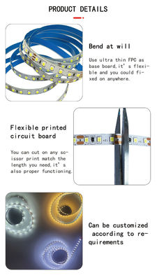 DC24V 12V SMD2835 Electroplate PCB 120Ds 8mm Ra 80 12000K LED Light Strip para uso residencial