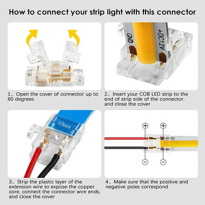 Conectores de banda de LED COB IP20 a prueba de agua para banda de 8 mm a banda de 10 mm en plástico en forma de L