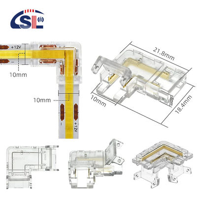 Conector de banda LED transparente de 2 pines de 8 mm y 10 mm de cristal L tipo COB conector de banda LED de forma L conector con ángulo de 90 grados