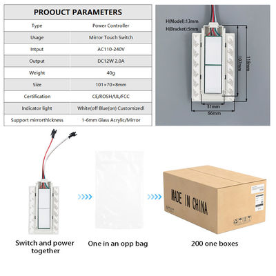 Desempañador LED de un solo color de 36W con interruptor de atenuación táctil inteligente de doble llave DC12V/5A