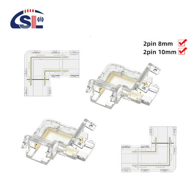 Conector de banda LED de 5 mm, 8 mm y 10 mm, de forma L, de doble extremo, de extremo único, transparente, reutilizable IP20
