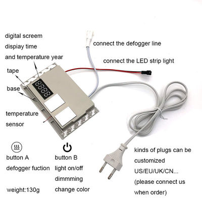 60W Mini Smart Mirror Touch LED Light Switch con Desfogger DC12V Muestra de tiempo y temperatura