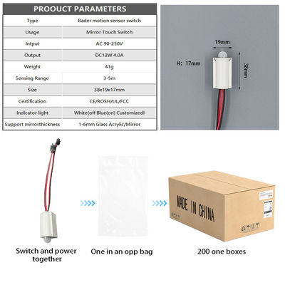 Switch de sensor de la puerta de luz LED DC 12V 3A/5A para el rango de detección de espejos de mercurio de 1-6 mm