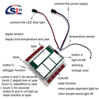 Desembarazador de espejo de baño Tres botones sensor táctil con interruptor de tiempo y temperatura 12V 5A