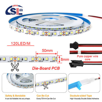 Fácil de instalar SMD 2835 120D 8mm 12000K Ra70 LED Light Strips para espejos de baño