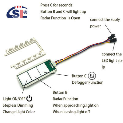 DC 12V 5A 60W Tres botones sensor táctil conmutador para el espejo integrado radar inductivo