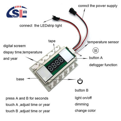 DC12V 12W Muti-función Divide dos botones En el centro de la pantalla Tiempo sensor táctil interruptor para espejos