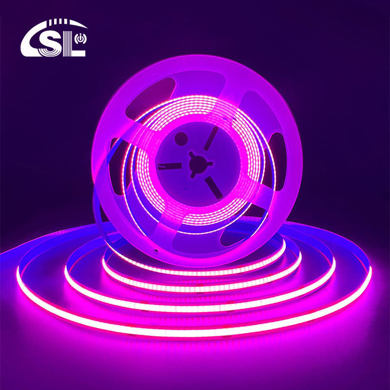 Alta luminosidad COB Led Strip Light CE RoHs IP20 Ra90 8mm ancho 12V 24V 320Leds rosa
