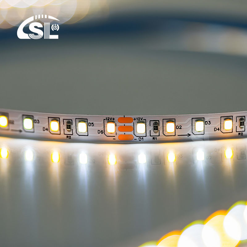 Alta luminosidad 12v24v 8mm 120leds 3000K-6500K CCT Tabla de corte a presión de doble color SMD2835 Luz de banda LED