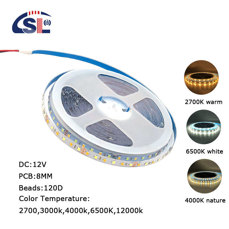 Alta luminosidad 12V 8mm 120leds SMD2835 Led Strip Light con placa CCT de doble cara