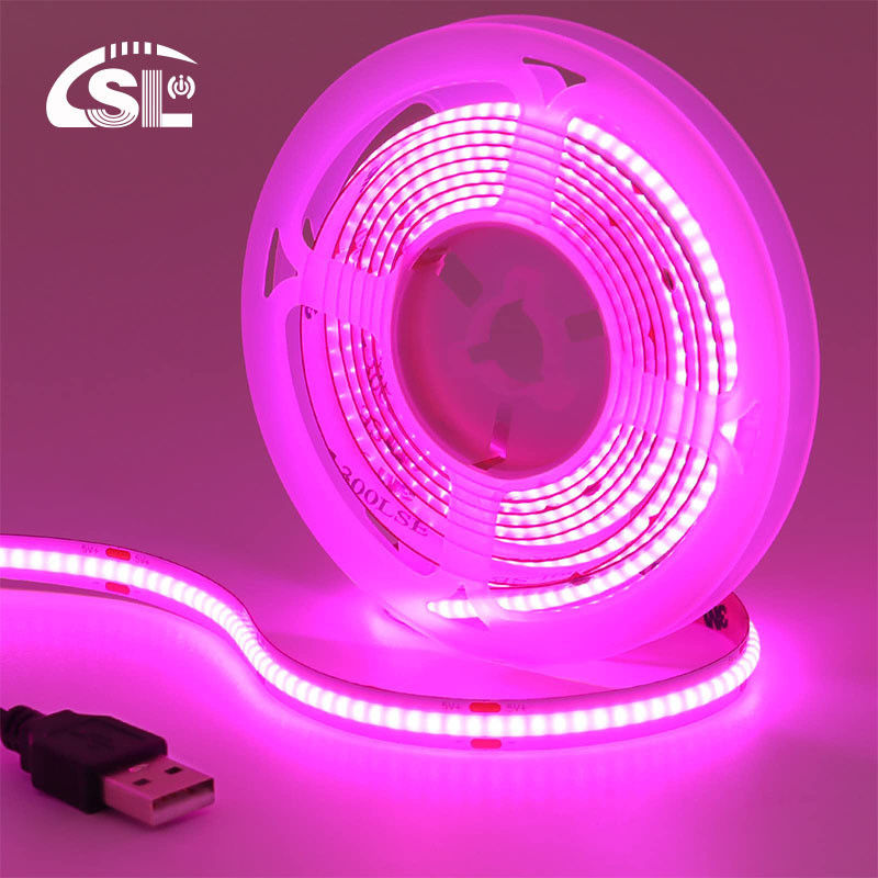 Modo de control Wifi 12v24v 8mm 320leds Violeta Alto brillo COB Luz de banda LED 0.06kg
