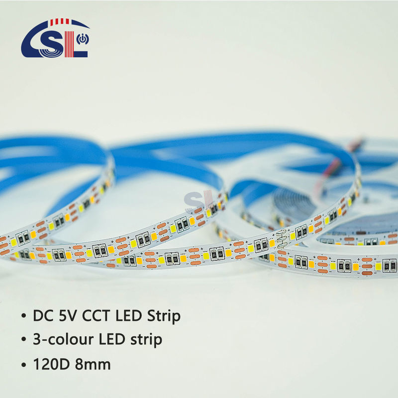 Temperatura de color ajustable Luz de banda LED 120 LED/m Dual color 8MM No resistente al agua