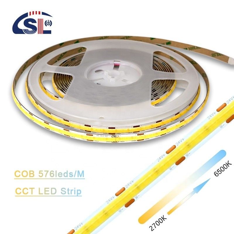 Flexible de cinta 576 LEDs/m 12V 24V DC 2 alambre CCT COB luz de banda para proyectos de iluminación