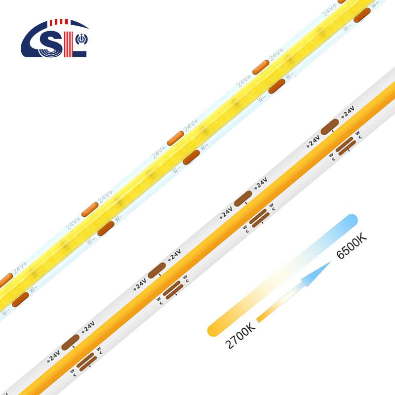 12V24V CCT Flexible COB de doble color SMD2835 LED de luz de banda 608leds 8mm 10mm 3000K-6500K