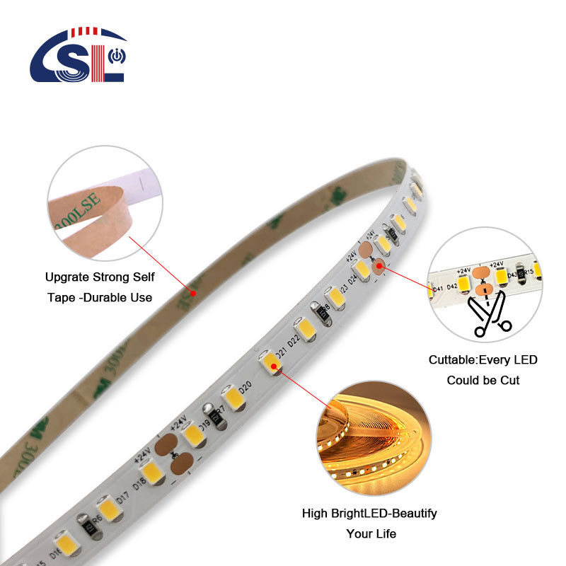 IP20 2835 SMD Luz de banda LED de un solo color 120 Led 12V 24V 8W Bajo voltaje 3M para espejo