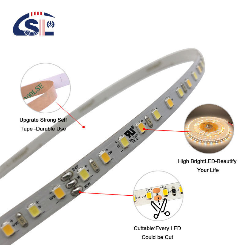Bajo voltaje 3M de doble color LED de luz de banda 3000k 6500k 120 Led 12V 24V 8W para espejo