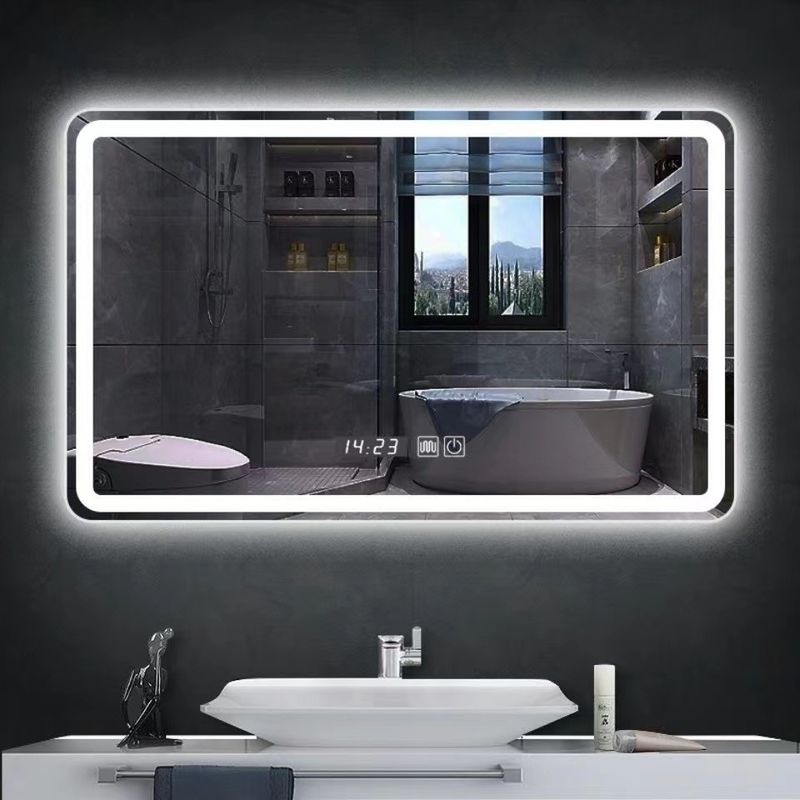 Espejo de baño LED montado en pared cuadrada con luces 3000-6000K anti niebla de atenuación