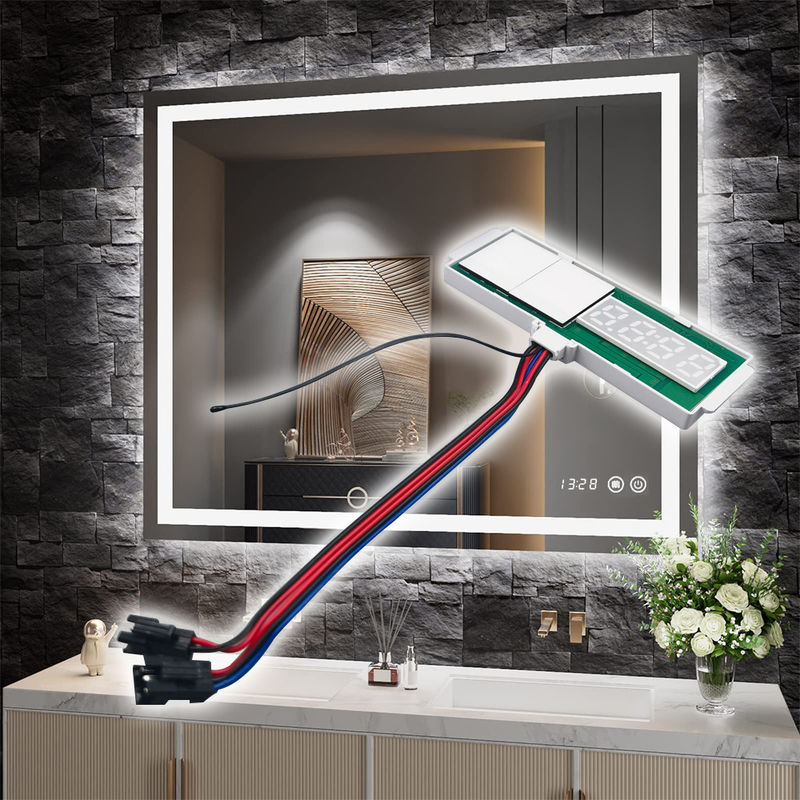 Desempañador de espejos LED con sensor táctil con pantalla de temperatura de tiempo con interruptor de atenuación sin pasos 5A 60W