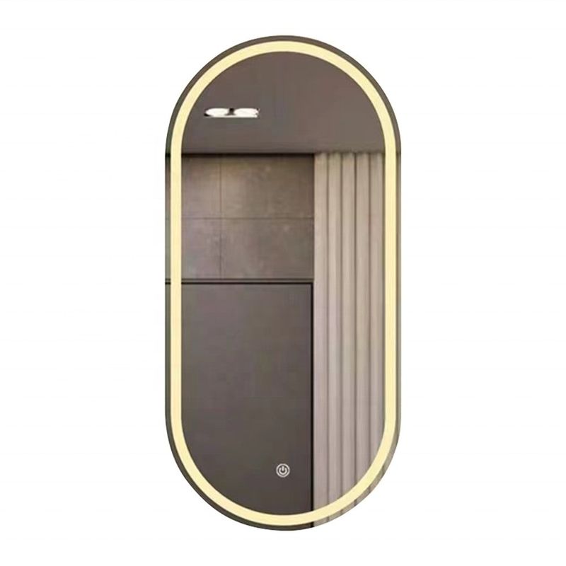 Espejo de baño inteligente LED con baño oval y luces luminosas en plata