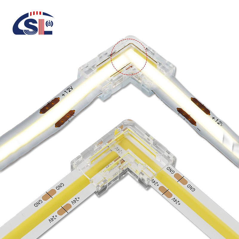 Conector de banda LED de 5 mm, 8 mm y 10 mm, de forma L, de doble extremo, de extremo único, transparente, reutilizable IP20